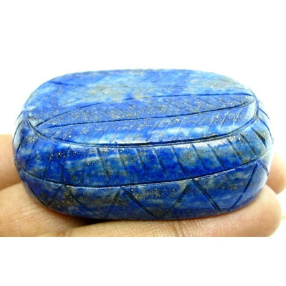 Natural Untreated Blue Lapis Lazuli Oval Shape Carved Gem