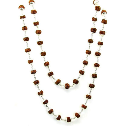 Pure-Silver-Natural-Rudraksha-108-Beads-Prayer-Meditation-Mala-Necklace