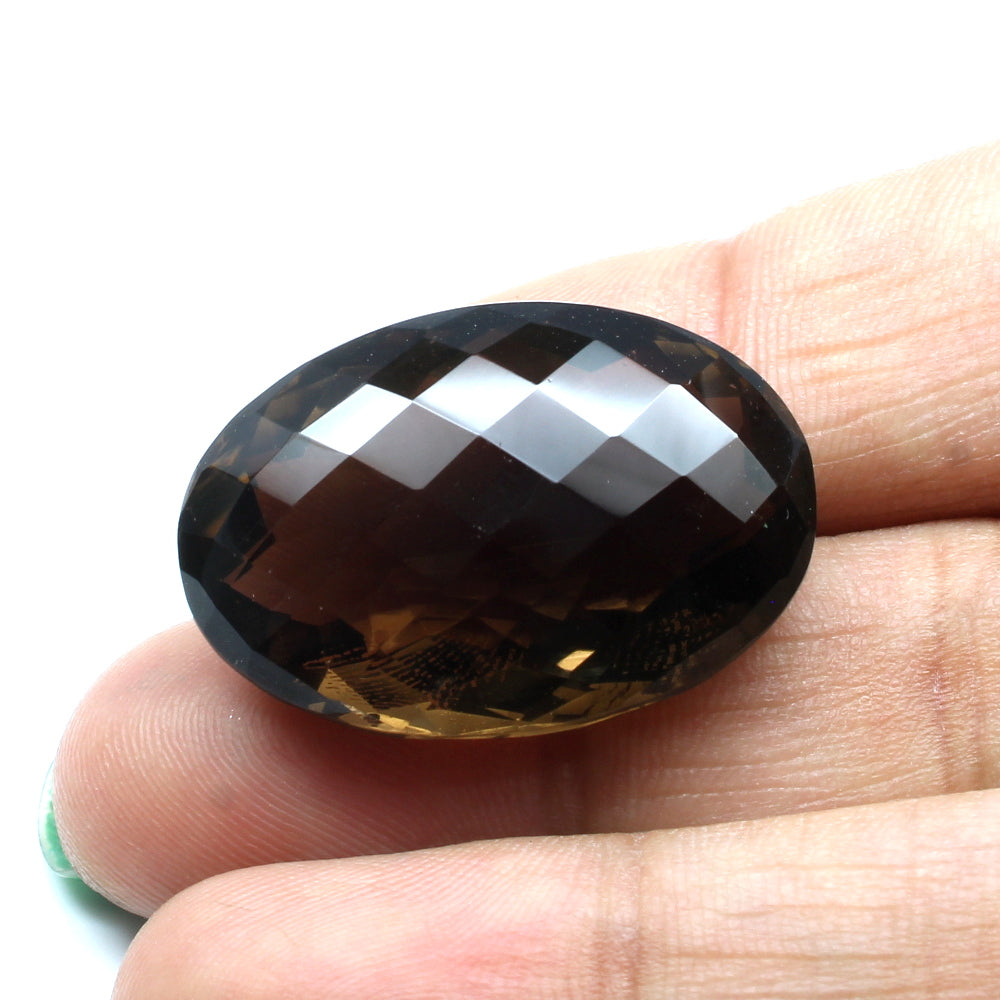 43.4Ct Natural Smoky Quartz Crystal Oval checker Gemstone