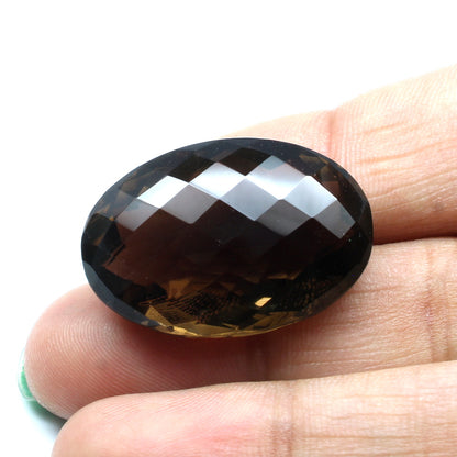 43.4Ct Natural Smoky Quartz Crystal Oval checker Gemstone