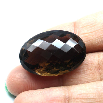 43.4Ct Natural Smoky Quartz Crystal Oval checker Gemstone