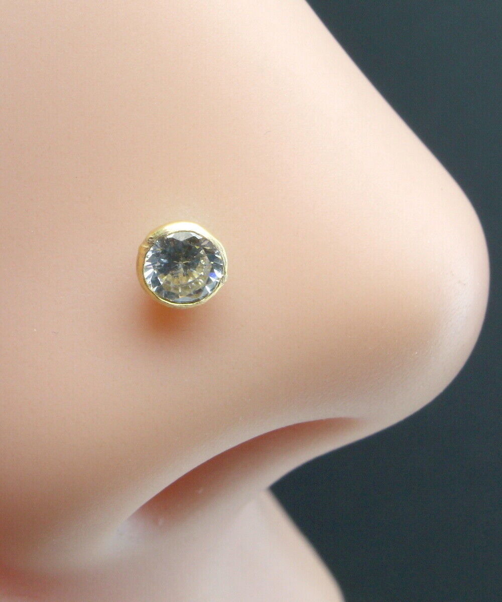  14K White CZ Indian nose ring Gold