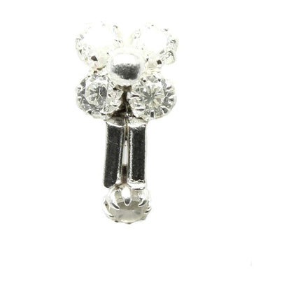 Ethnic Indian 925 Sterling Silver White Stone Nose Ring 