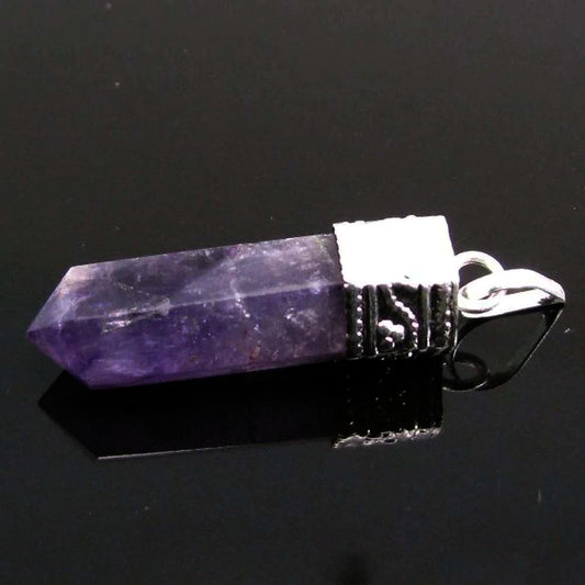 Natural Amethyst Gemstone Healing Point Pencil Pendant