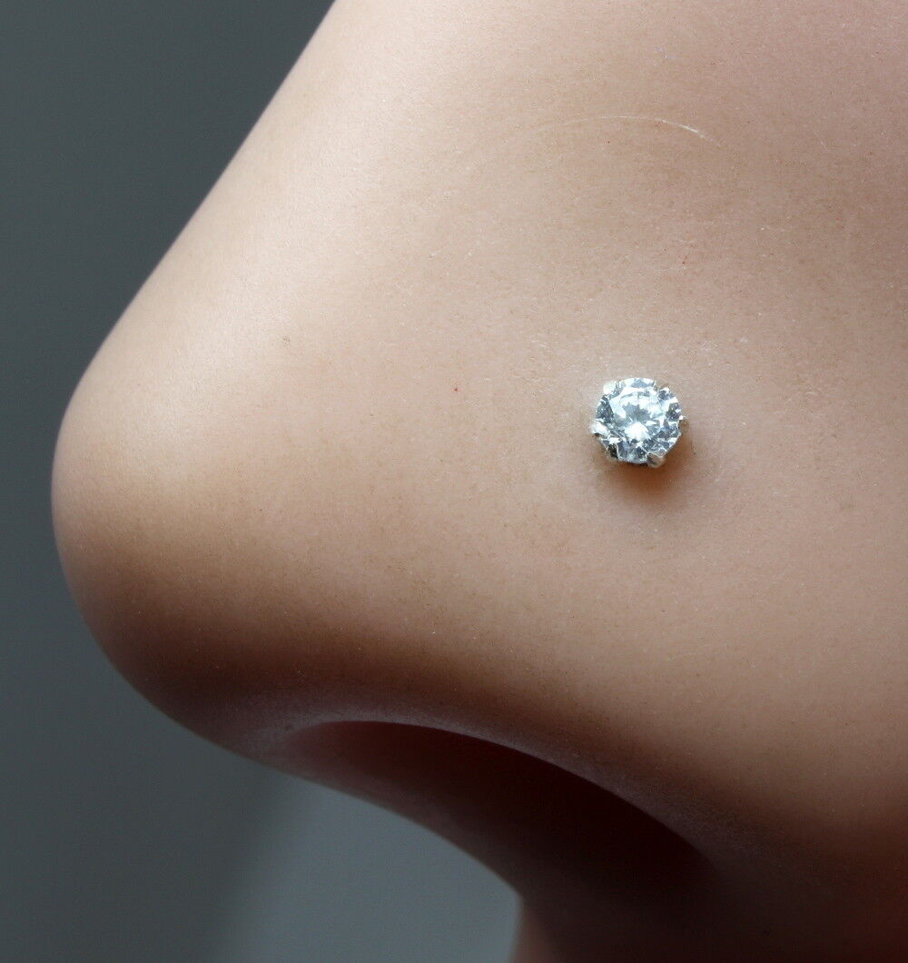 Single white stone Nose Pin for women 