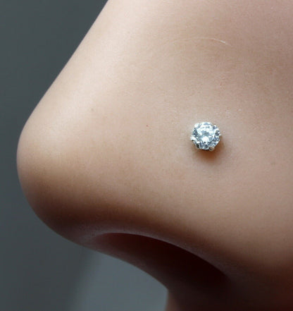 Single white stone Nose Pin for women 