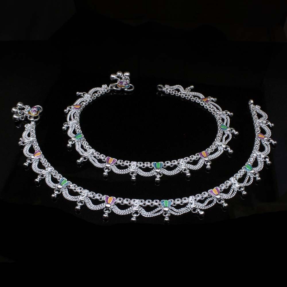 Sterling Silver Jhallar Anklets for women Pair 10.8&quot;