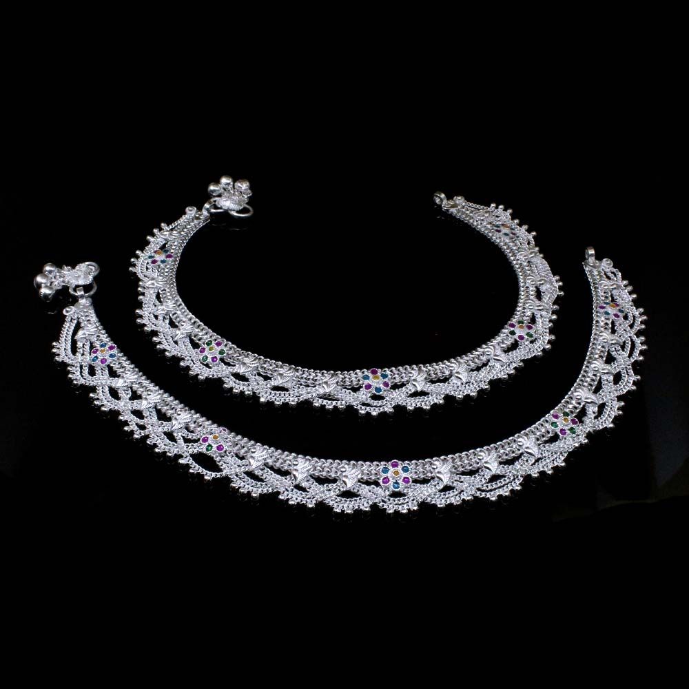 Silver Bridal Jhallar Anklets Pair 10.5&quot;