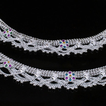 Silver Bridal Jhallar Anklets Pair 10.5&quot;