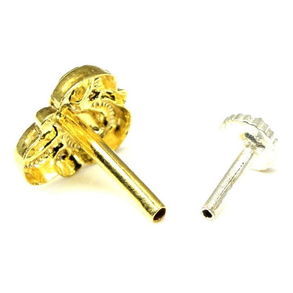 Ethnic gold plated push pin nose stud 18g