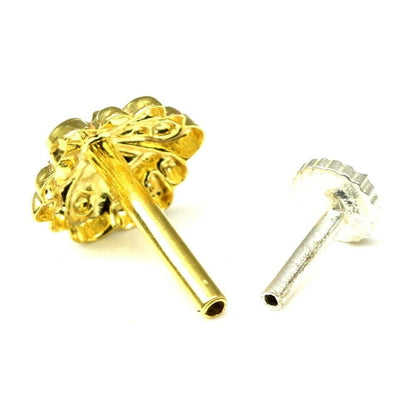 Floral Fashion gold plated push pin nose stud