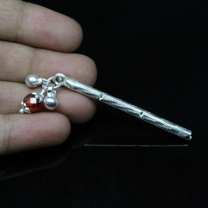 Silver Flute Basuri with Silver Ghungroo for Lord Krishna, Janmashthami Pooja