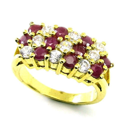 Ruby, CZ Gemstone Studded .925 Sterling Silver Ring Gold Finish