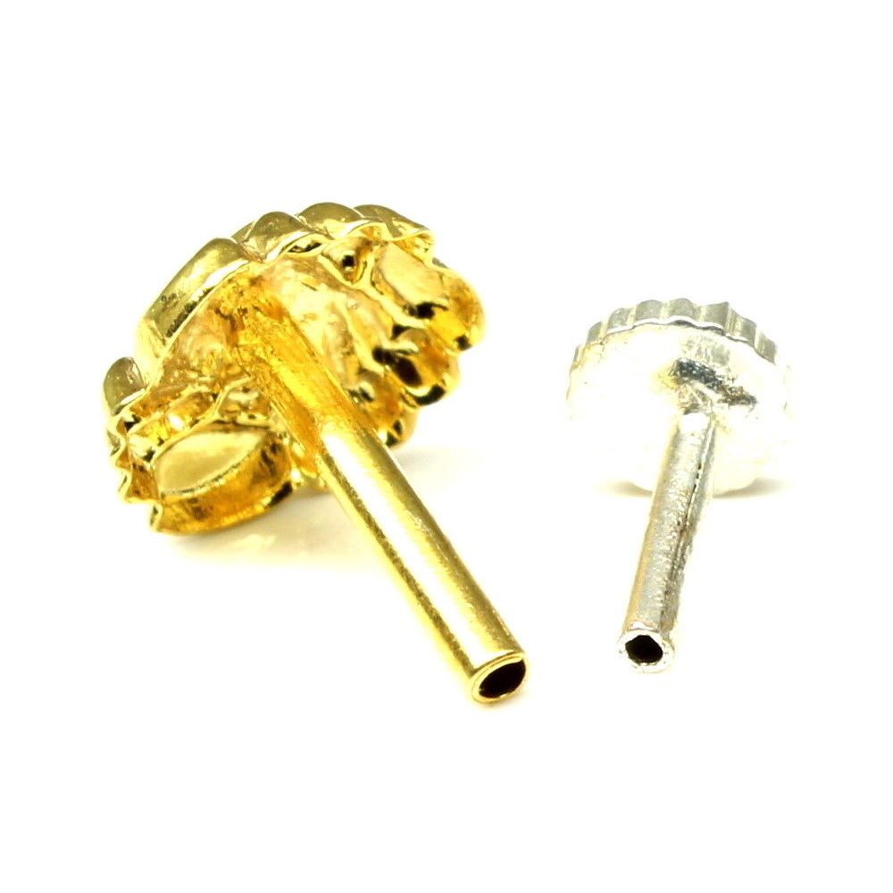 Flower gold plated push pin nose stud