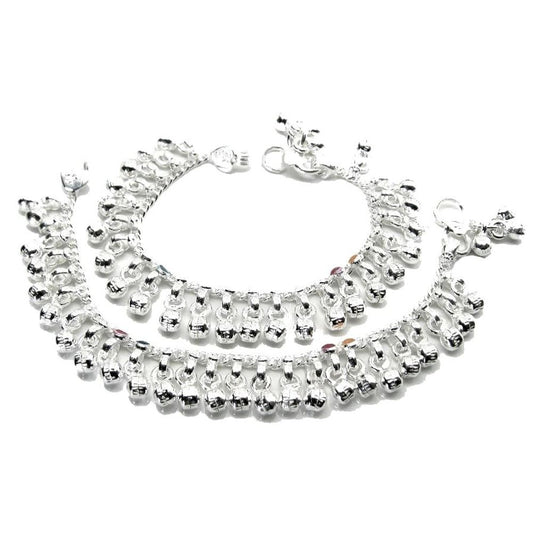 Jingle-Bells-Solid-Silver-Anklets-Ankle-chain-Bracelet-Kids-Children's-5.1&quot;