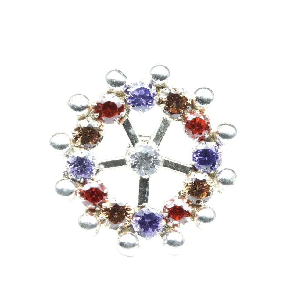 Wheel  925 Sterling Silver Multi-color CZ Nose ring Push Pin