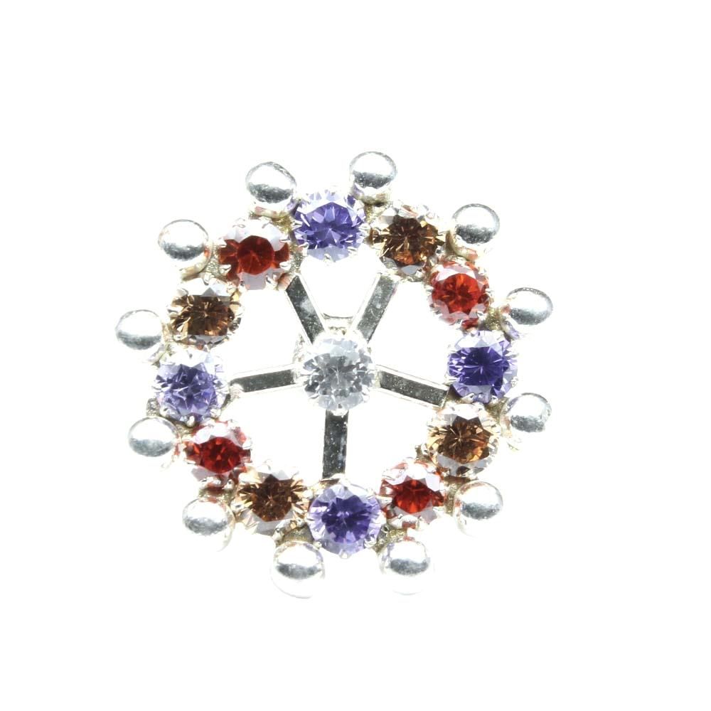 Wheel Shape Sterling Silver Nose pin with Multi-color stones for women 