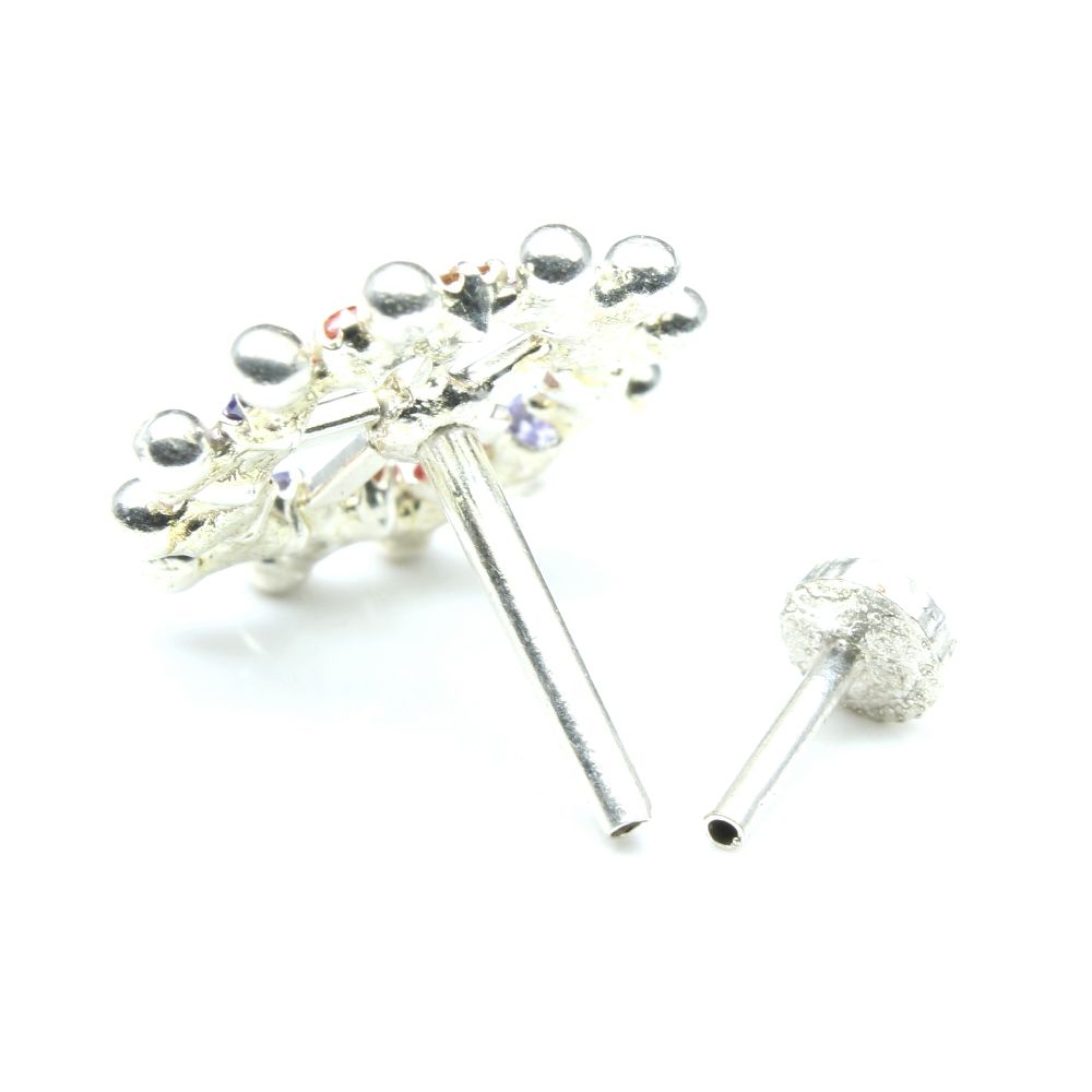 Sterling Silver Nose pin with Multi-color stones for women with push pin 