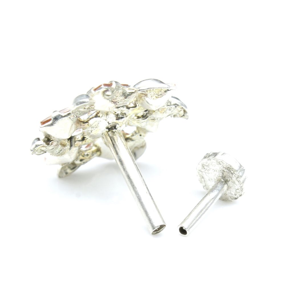 Marigold  Sterling Silver Brown White CZ Studded Nose ring Push Pin