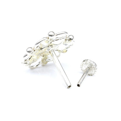 Ethnic  925 Sterling Silver White CZ  Nose ring Push Pin
