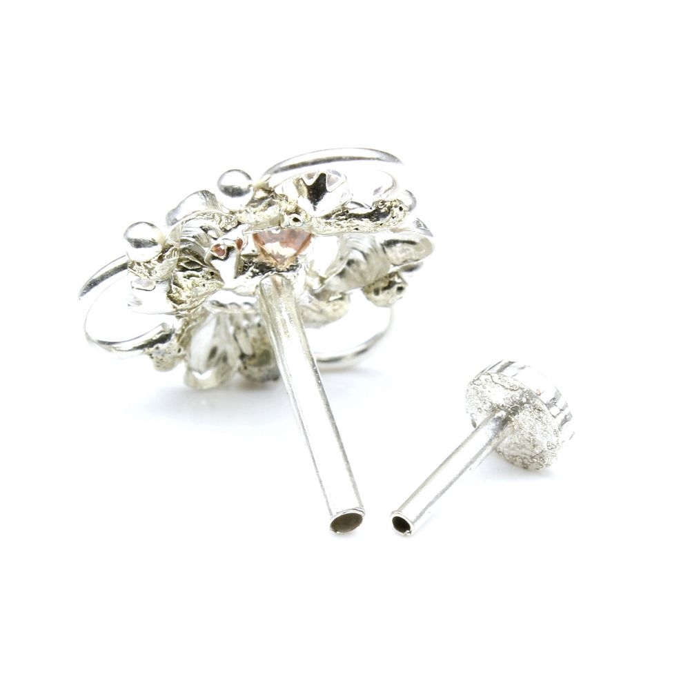 Ethnic  Sterling Silver Brown White CZ Studded Nose ring Push Pin