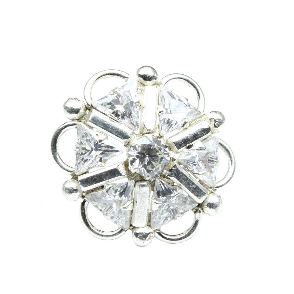 925 Sterling Silver White CZ Hexagon Studded Nose ring Push Pin