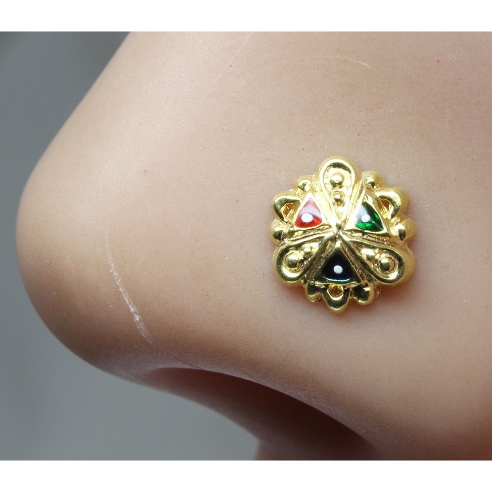 Gold plated corkscrew piercing ring l bend