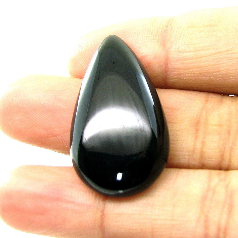 Top Quality Large 29.3Ct Black Onyx Pear Cabochon Gemstone