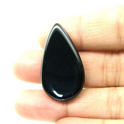 Top Quality Large 29.3Ct Black Onyx Pear Cabochon Gemstone