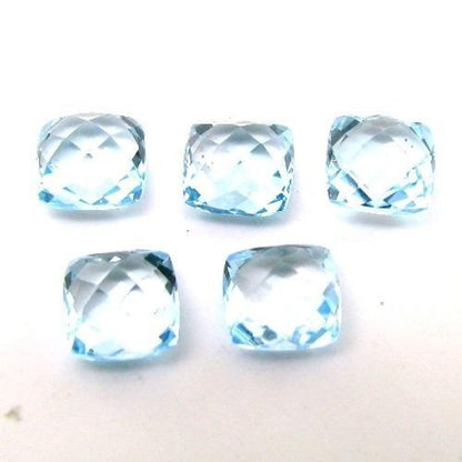 4.7Ct 5pc 6mm Natural Blue Topaz Setting Cushion Faceted Gemstones