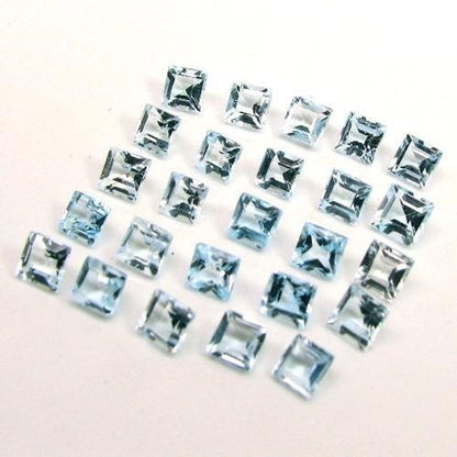 6.4Ct 15pc 4mm Natural Blue Topaz Setting Square Faceted Gemstones