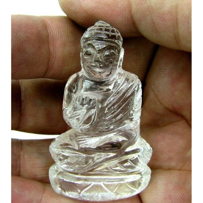 Natural Crystal Quartz Carved Lord Buddha Statue Sculpture Art