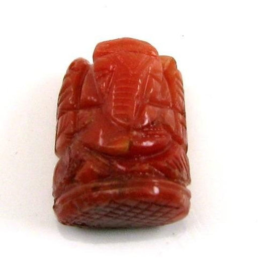 Real Italian Red Coral Carved Lord Ganesha
