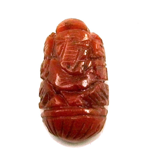 Red Coral Carved Lord Ganesha God Statue