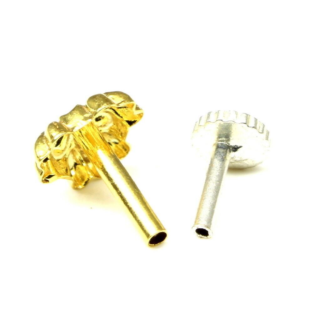 Ethnic traditional gold plated push pin nose stud