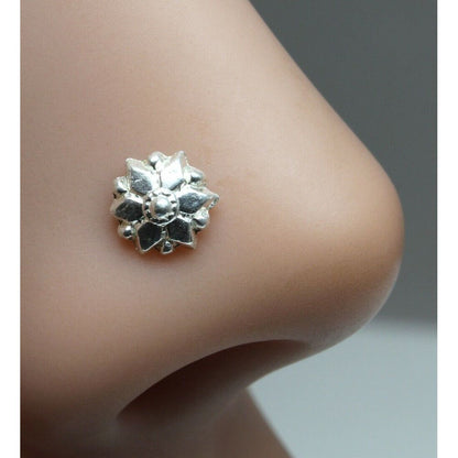 Ethnic  Sterling Silver Body Piercing Jewelry Nose Stud Push Pin