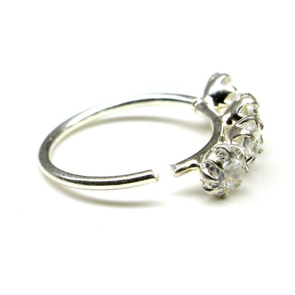 Real Silver Nose Ring with White Shiny Stones for women