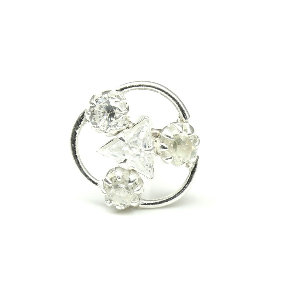 Real Silver Nose Ring with White Shiny Stones for women