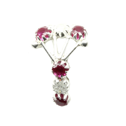 Women Silver Nose Pin With pink and white color stones