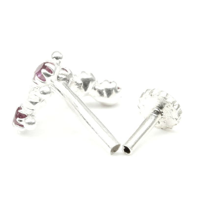 Women Silver Nose Pin With pink and white color stones