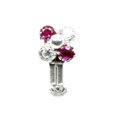 Women Silver Nose Pin With pink and white color stones