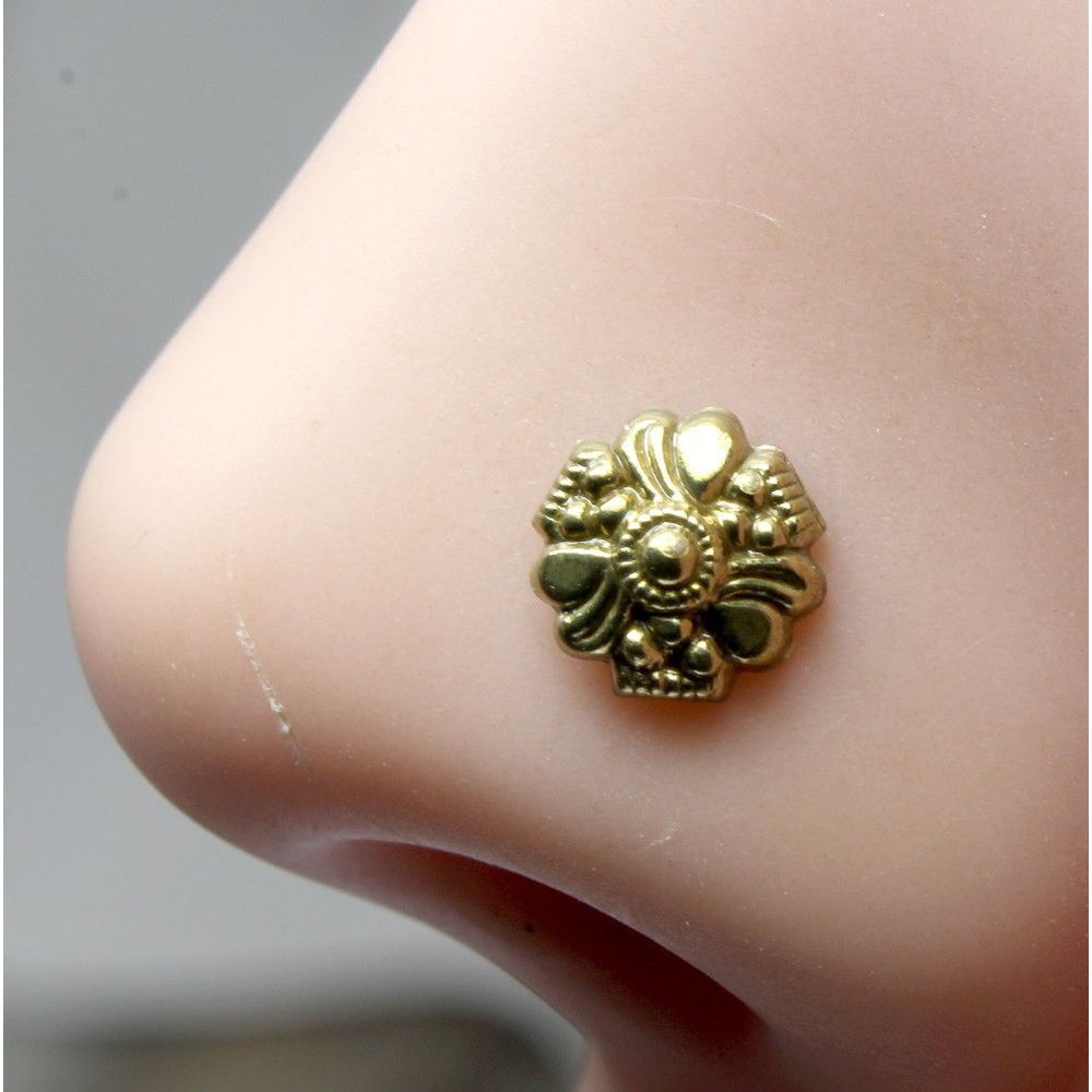2-Pack Set Antique Style Flower Nose Ring Studs | BodyDazz.com
