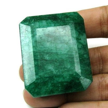 Rare Huge 261Ct Natural Brazilian Green Emerald Rectangle Shape Faceted Gemstone