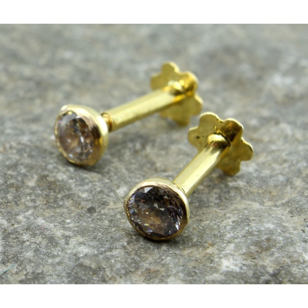 14K Yellow Gold Diamond Square Screw Back Stud Earrings | United Kingdom