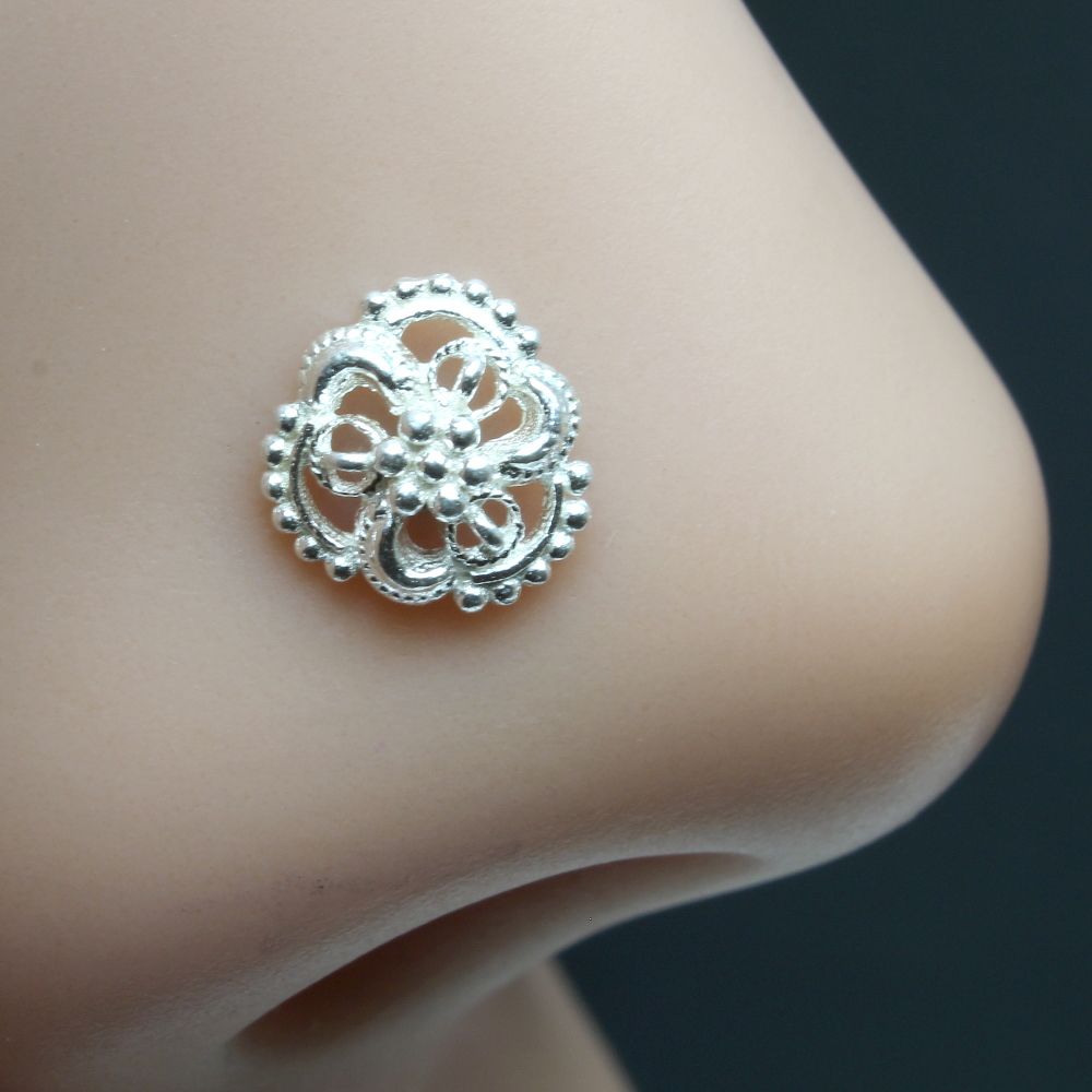 925 Sterling Silver Floral Nose Pin 