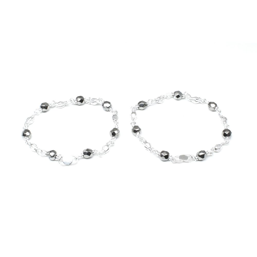 Silver nazaria black beads bracelet for Kids
