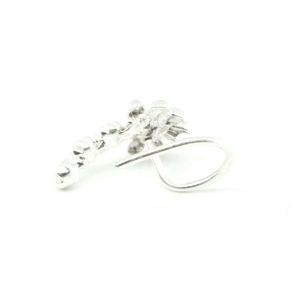 Long 925 Sterling Silver White CZ Corkscrew nose ring 22g L Bend nose pin