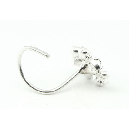 Star Floral Ethnic  925 Sterling Silver White CZ Studded Corkscrew nose ring 22g