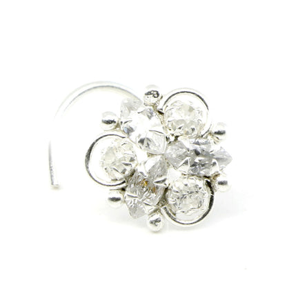 Real Silver Nose Ring with White Shiny Stones for women