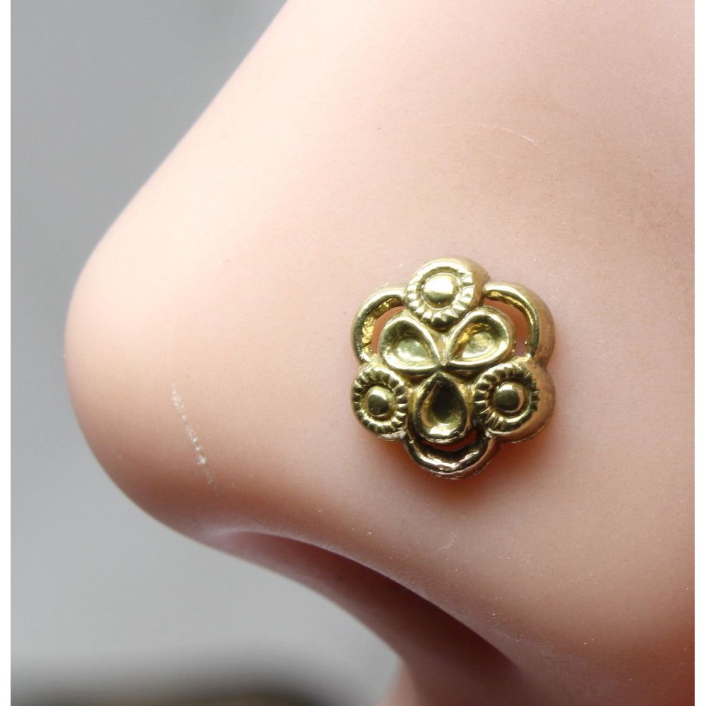Traditional antique gold finish nose stud 22g
